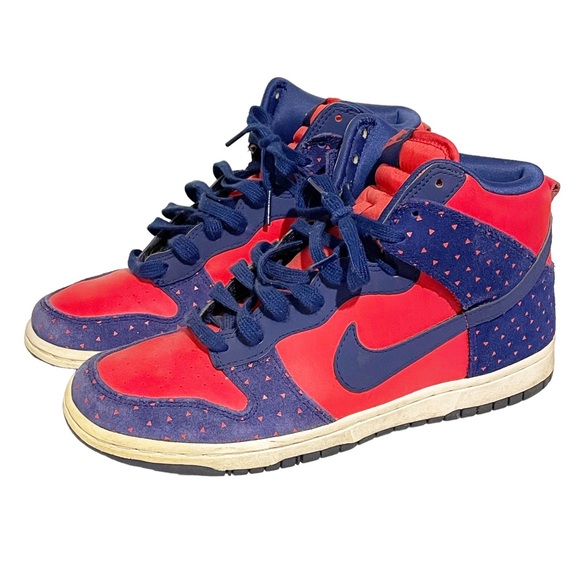 Nike Size 9 Dunk Hi Skinny Print Hyper Red Royal Blue Sail 543242-600 Sneaker - Picture 1 of 7